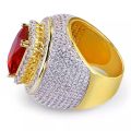 18k Gold Plated Cz Iced Out Cubic Zirconia Men's Ruby Ring For Men/. 