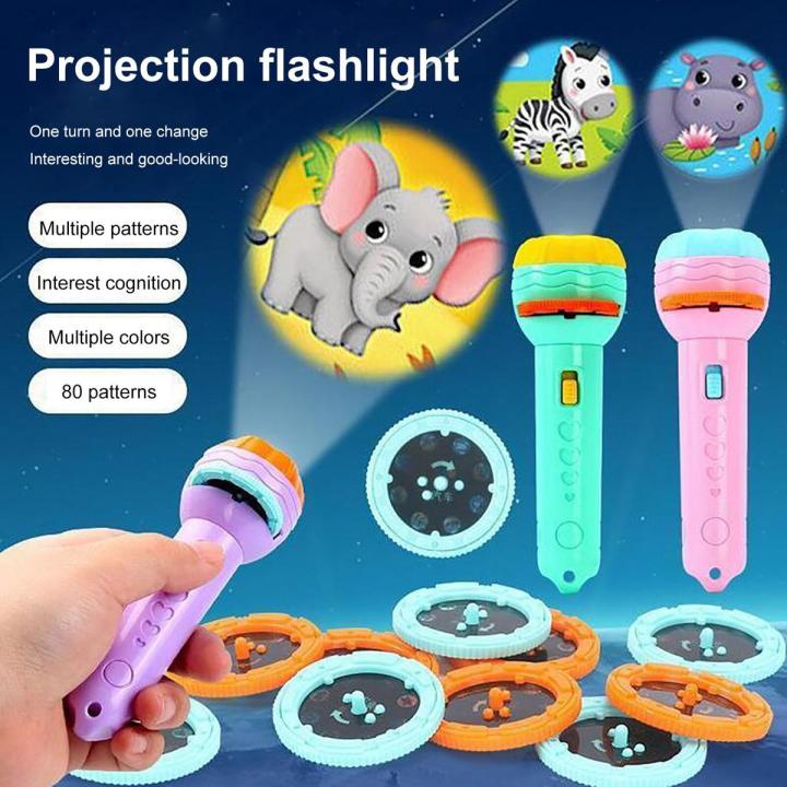 【HOT】 Slide Flashlight Projector Luminous Torch Bedtime Learning Fun Lamp View Images Light Up Toy For Kids Baby Sleeping Story Book