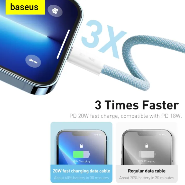 Baseus%2020W%20PD%20Fast%20Charging%20Type-C%20to%20Lightning%20Cable%20for%20iPhone%2014/13/12/11%20Pro%20MAX%20Series%20Braided%20Colorful%20Data%20Cable%20Compatible%20with%20iPhone%20-%20Image%202