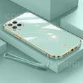 For Samsung Galaxy A22 4G Back Cover + Wrist Strap Luxury Shiny Plating Square Shockproof Bumper Camera Lens Protection Soft TPU Silicone Phone Case. 