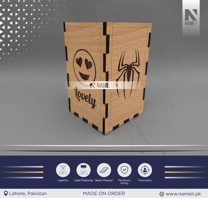 Personalized Pen Holder Laser Cut - Custom Desk Organizer Gift , Pencil Storage Wooden Box