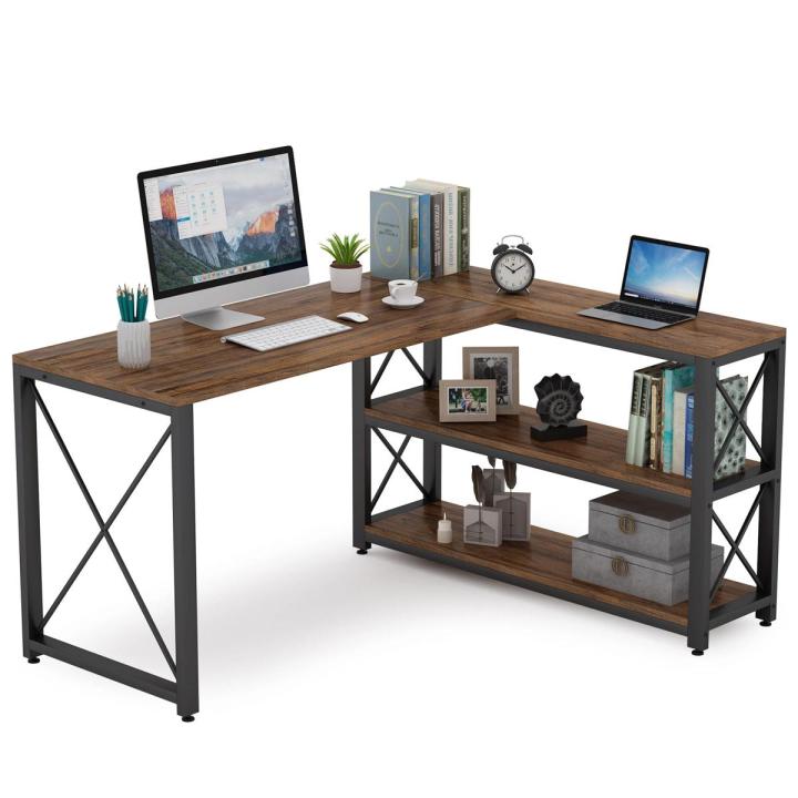 L Shaped Desk with Storage Shelves Corner Computer Desk PC Laptop Study Table (customised)