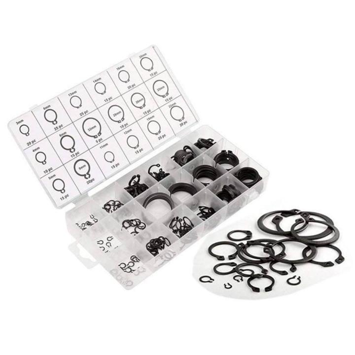 300 Piece C-Clips External Snap Ring Black Washer Hardware Cir Clip Retaining Ring Set For Industrial Fasteners 18 Sizes