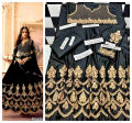 Shah Kamal Fabrics Unstitch Katan Silk 2 Piece Long Maxi Embroidery Shirt & Plain Trouser New Design Trendy Party Wear For Women-Black. 