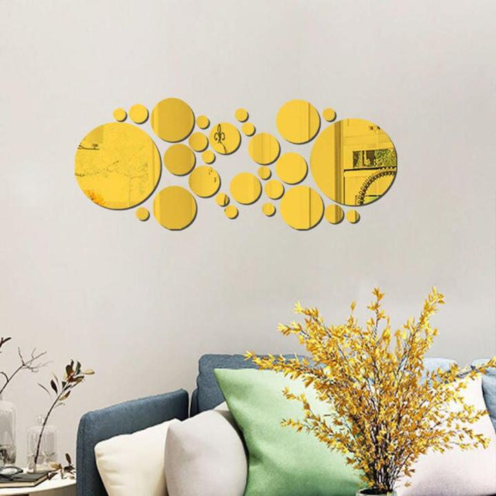 3D Mirror Wall Decor, Round Acrylic Mirror, 3D Wall Decor Peel and Stick Wall Stickers for Living Room Bedroom Bathroom
