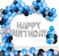 Happy birthday Decoration Set (Package Including) Happy Birthday Silver Foil Balloon Banner ,50 Latex Balloons (18blue ,18silver ,12black). 