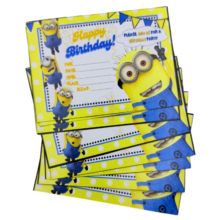 Minions Invitation Cards - 4 Inch By 3 Inch - Invitation Cards - Minions Theme - Yellow - Unisex - Pack Of 8