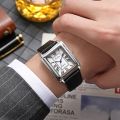 Fashion Design Rectangle Dial Quartz Watch For Men Casual Leather Strap Business Wristwatch. 