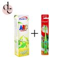 Set of Kids Toothbrush & Flavoured Toothpaste in Strawberry, Orange, Bubblegum, Banana, Mango For Baby Children Toddlers Teeth Cleaning Soft Bristles. 