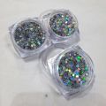 12 PCS CHUNKY Glitters for Eyes MAKE UP  Nails PREMIUM GLITTERS FOR ART & CRAFT Silver GLITTER Thick STAR GLITTER CHUNKS EYE SHADOW Loose Glitter. 