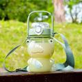 Cute frog water bottle Leak-proof Strap Large Portable water bottle Straw Portable Large  sports water bottle for Outdoor activities Sports and exercise School or office Girls and kids Hydration. 