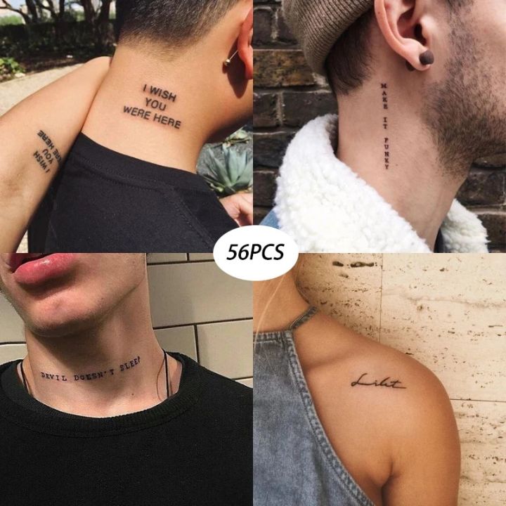56 Sheet/Set Black Devil Doesn't Sleep English Letters Waterproof Temporary Tattoo Sticker Female Men Neck Wrist Tattoo