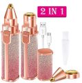 Rechargeable Flawless Hair Remover 2 in 1 Hair Remover Trimmer For Women, Electric Flawless Facial Machine Razor, Painless Eyebrow Removal Shaver Lip Chin Bikini Fuzz Mustache. 