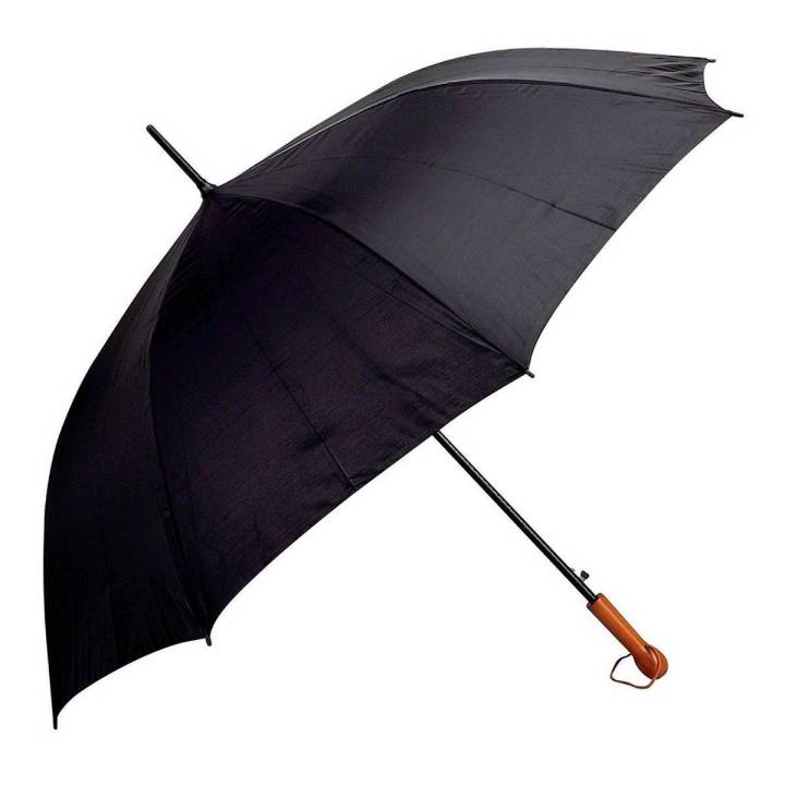 Large Size Umbrella with Wooden Shaped Handle - Black Color