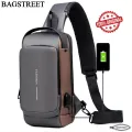 BAGSTREET New Waterproof Anti-Theft Unisex Sling Crossbody Bag with USB Charging Port and Combination Lock - Black. 