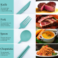 Spoon Fork Chopsticks Knife Box Wheatstraw Natural Plastic Cutlery 4 Pcs Set. 