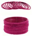 Hot pink | 24 pieces/ 2 Dozen velvet glass bangles of all sizes ( do, sawa do , dhai ). 