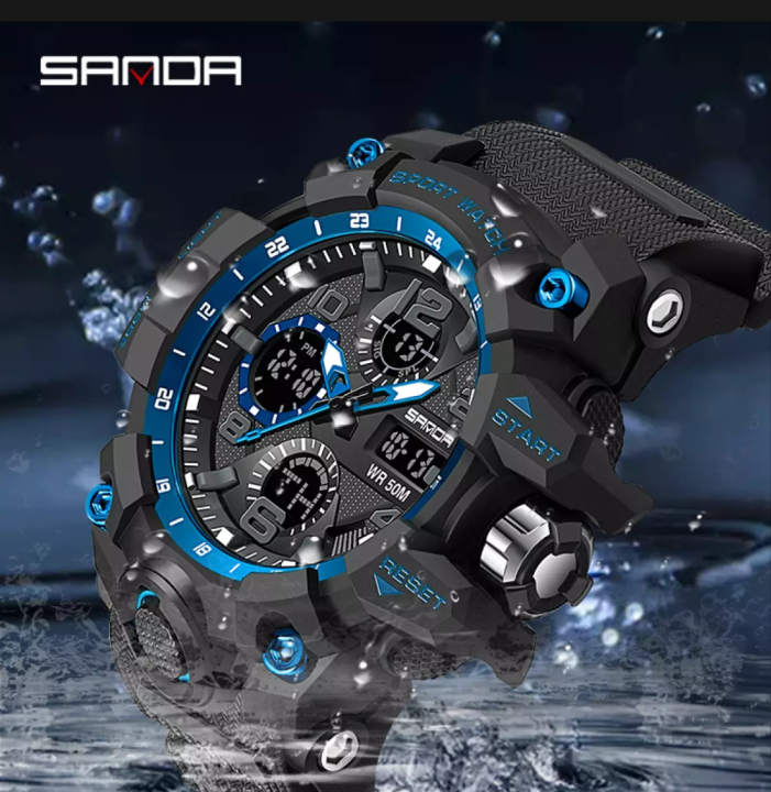SANDA MC502 Multicolor Dual Time Quartz Digital Sport Military Watch | Waterproof & Shock-Resistant for Active Men