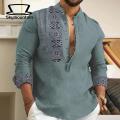 Men Long Sleeve Shirt Stylish Ethnic Print Men's Casual T-shirt Slim Fit Long Sleeve Stand Collar Trendy Spring/fall Shirt for Southeast Asian Fashion Enthusiasts Men Shirt. 