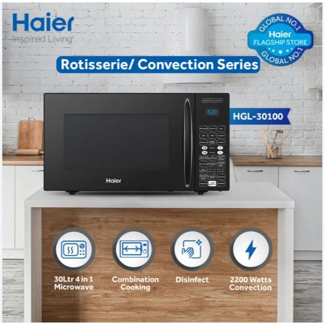 Haier 30L/ Rotisserie/ Grill/ Convection/ HGL-30100 (Digital Control/Baking/Steam Clean)/ Microwave Oven/ 1 Year Warranty