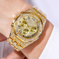 Men's Golden Rhinestone Decor Watch Fashion Men's Quartz Artificial Diamond Watch, Ideal choice for Gifts. 