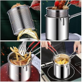 frying pot with strainer, oil filter pot, cooing pot Portable Cooking Pot with Strainer Pot with Basket –Stainless Steel Deep Oil Fryer 1200ml with Anti-Scalding Silicone Handle – Frying Pot for Tempura, French Fries, Fish, Chicken & Shrimp. 