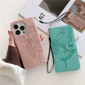 lthmy for Sony Xperia 5 III Butterfly PU Leather Flip Wallet Card Slots with Hand Strap Stand Cover case. 