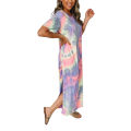 2021 Women's Summer Loose Maxi Dress, Casual Round Neck Short Sleeve Pocket Long Dress with Side Slit. 