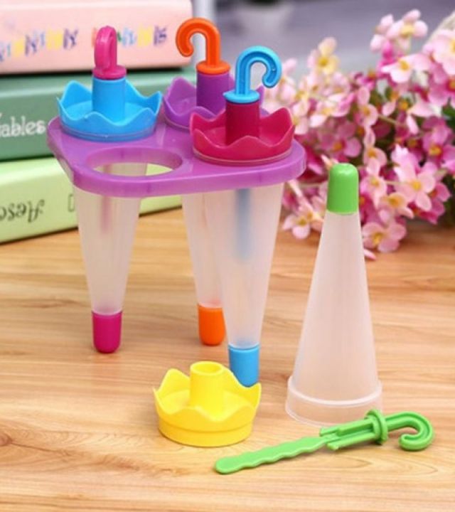 4Pcs / Set DIY Plastic Ice Cream Umbrella Kulfi Maker Pop Mold Ice-Lollipops Ice Pop Maker