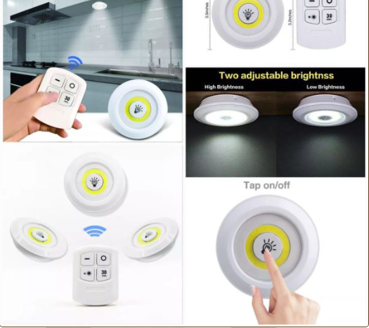 3-Piece Wireless Tap LED Puck Light Set with Remote Control – Battery ...