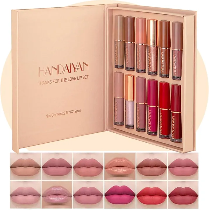 12%20Colors%20Matte%20&%20Glossy%20Liquid%20Lipstick%20Set%20%E2%80%93%20Book%20Style%20Gift%20Kit%20for%20Women%20&%20Girls%20%E2%80%93%20Long%20Lasting%20Waterproof%20Lip%20Gloss%20with%20Nude,%20Pink,%20Red%20Shades,%20Non-Sticky,%20Transfer-Proof%20Lip%20Stain%20-%20Image%202
