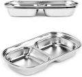 Techmanistan 2 Compartments Stainless Steel Plate, Stainless Steel Rectangular Thali Plate, 2 compartment Thali, Divided Dinner Plate, 2 Compartment Serving Tray, Nuts Tray. 