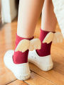 Girls Red Color Fashion Angel Wing Socks for 4 to 6 Year. 