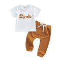 Sister & Brother Matching Outfits, Short Sleeve Lit Bro/Big Sis Romper/T-Shirt + Long Pants, Big Sister Little Brother Clothes. 