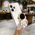 For Tecno Spark 20 / Spark 20C / Spark 20 Pro Back Cover with Lanyard + Cartoon Astronaut Folding Stand Luxury 6D Plating Square Frame Phone Case Shiny Soft Silicone Protective Cases Pouch Girls. 