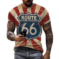 2023 Summer Fashion Personality Streetwear Route 66 3D Print Pattern T-shirt Oversized Tops Men Casual Tees. 
