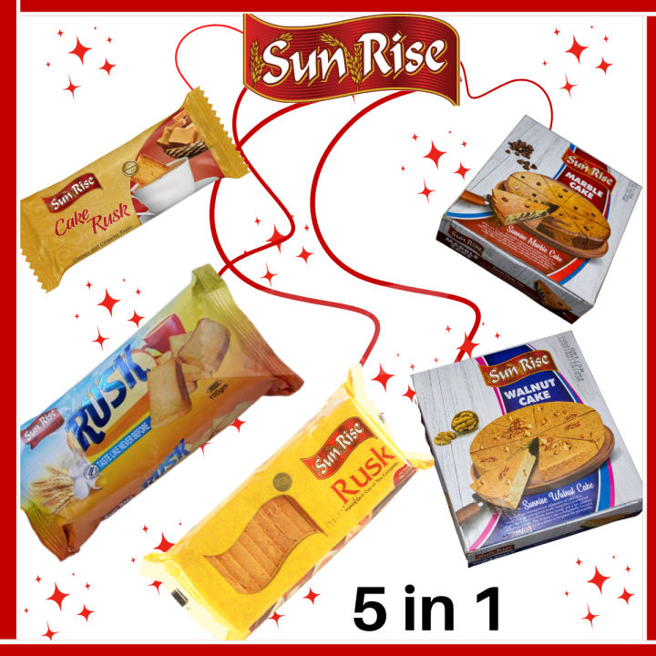 Pack of 5-- Sunrise Gift Pack--Pillow Pack Rusk, Cake Rusk, Walnut Cake ...