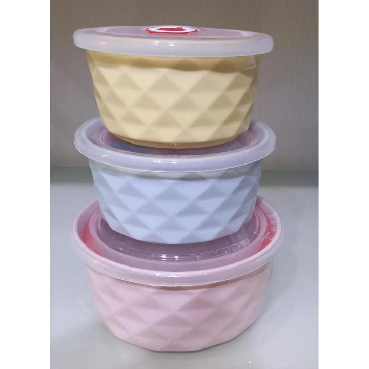 3PC MICROWAVE BOWL TUB CERAMIC STACKABLE FOOD STORAGE CONTAINER VENTED LID AIR