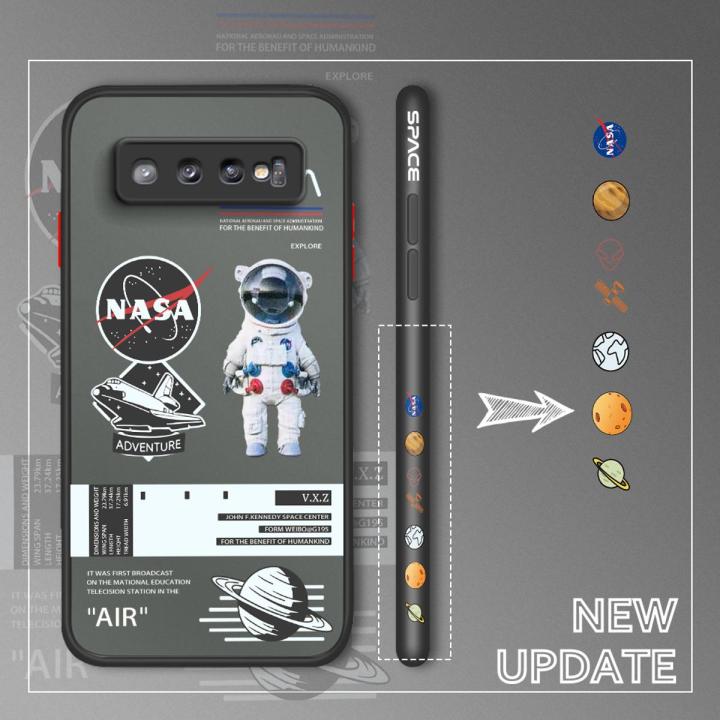 UCUC for Samsung S10 Plus Back Cover Handsome Astronauts Side Printed Pattern Design Phone Cover Frosted Transparent Hard Phone Case