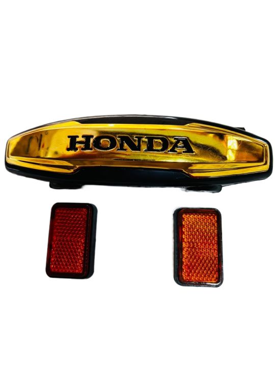 FRONT MONOGRAME AND REFLECTOR HONDA 125,unique,super star ،super power  UNIVERSAL FITTING USE IN ALL BIKES GOLDEN SHADE 70cc+125cc