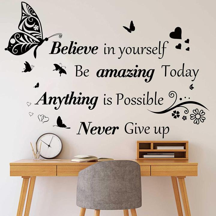 Inspirational Quotes Wall Decals Removable Motivational Stickers Butterfly Design Peel and Stick for Home, Classroom, Office, Bedroom Decor