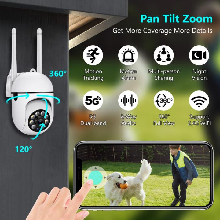 1080P 2.4G+5G Dual Band Wifi Surveillance Camera Full Color HD WiFi IP Camera Security Protection Panoramic Monitoring Wireless With Motion Detection