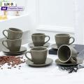 Ceramic Tea Cup Set with Saucer- 12 Pcs Tea Cups Set of 6 Classical Glazed Design. 