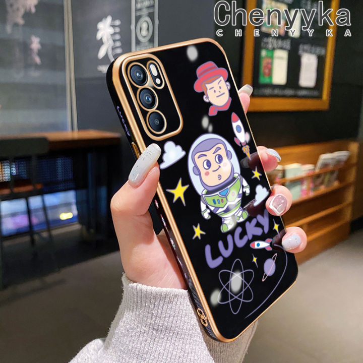 Chenyyka For OPPO Reno 6 5G Reno 6Z 5G Reno 6 Pro 5G Case Cartoon Buzz Lightyear Pattern New Design Plating Silicone Phone Cases Full Cover Camera Lens Protection Shockproof Shell Soft Case