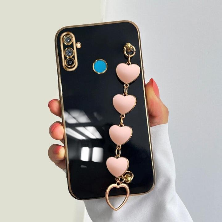 Maitus for Realme C3 Back Cover with Love Heart Bracelet Stylish 6D Plating Case Soft Silicone Mobile Phone Cases Pouch for Girls Boy