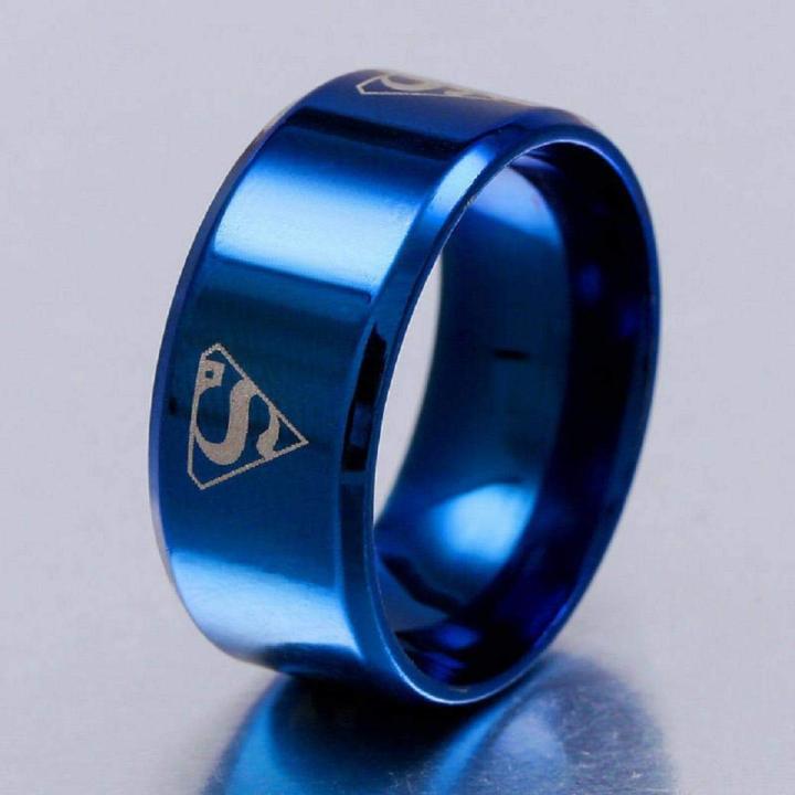 Blue Titanium Superman Logo Ring For Men And Boys(Unisex)
