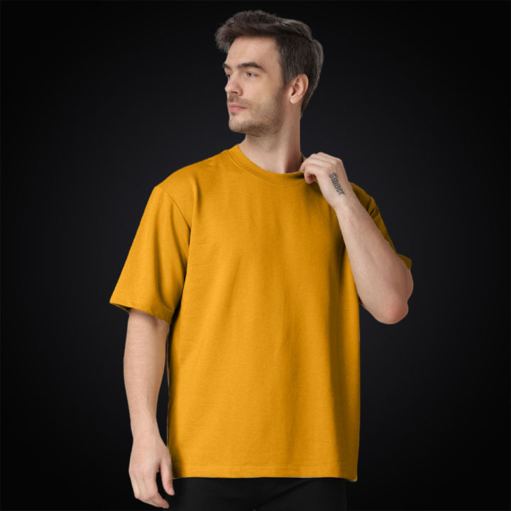 Basic Mustard Oversized T-Shirt: Drop Shoulder | Short Sleeves | Summer ...