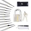 RHS Online Transparent Training Padlock +15PCS Stainless Steel Hook Lock Pick Set Locksmith Tools. 