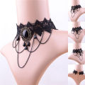 Vintage Black Rhinestone Chain Lace Choker Necklace Punk Rock Gothic Party Jewelry. 