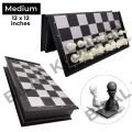 Black Magnetic Chess Set with Foldable Chessboard - Available in 4 Sizes. 